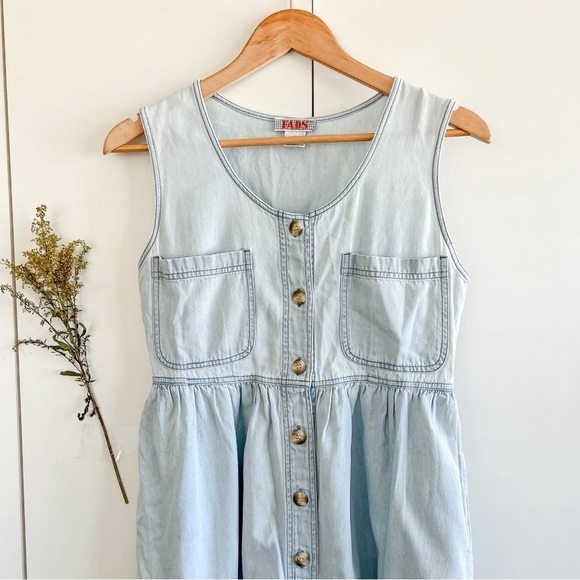 Vintage FADS Cotton Light Blue Denim Button-Down Dress • Sz 4 - Picture 2 of 7